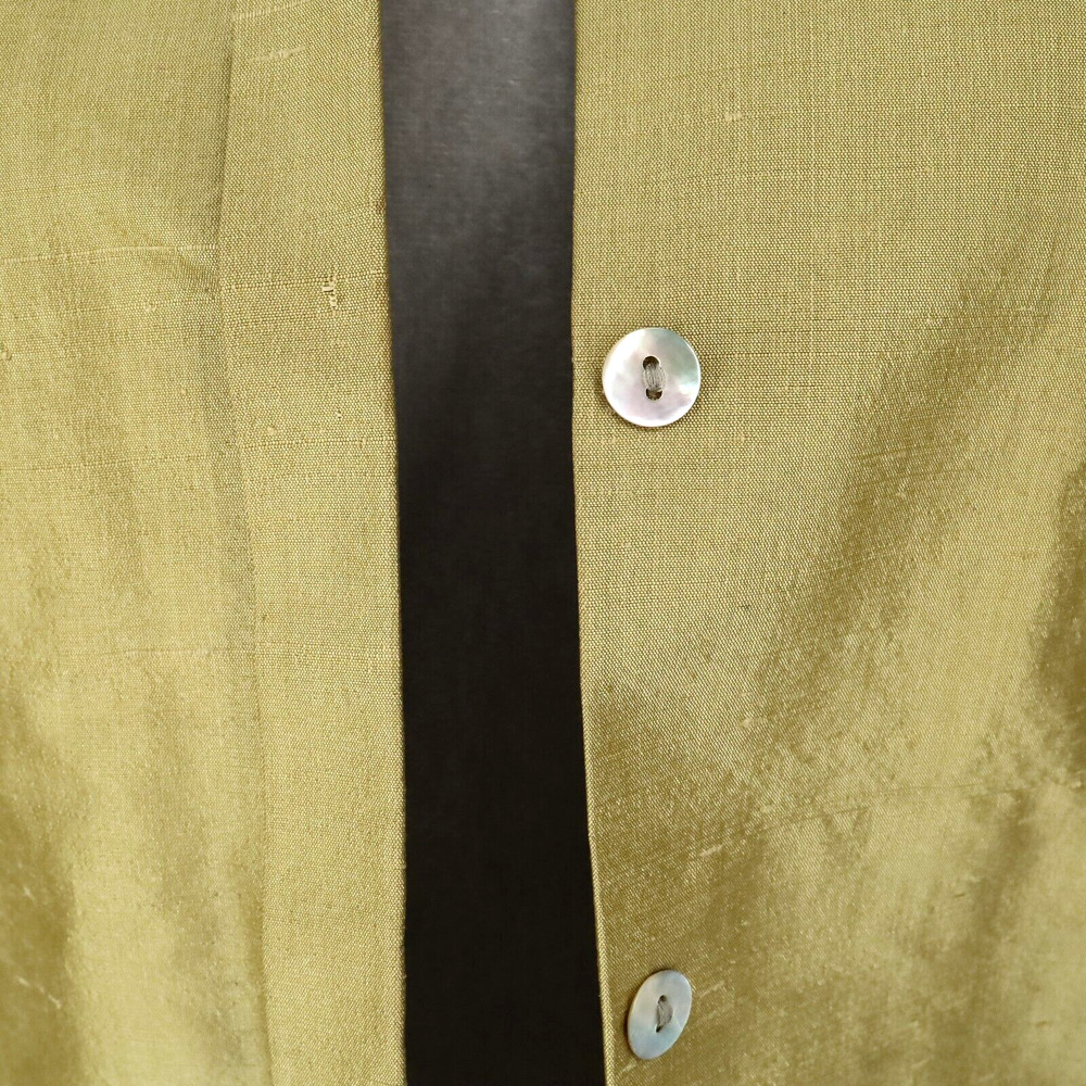 Cache Jacket Womens 8 All Silk Green Gold Lined Pleated Trim Lightweight Vintage - Picture 9 of 12